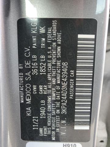 3KPA24AD3NE439408 - 2022 KIA RIO LX GRAY photo 12