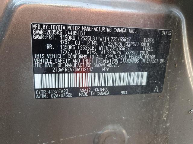 2T3WFREV7DW018417 - 2013 TOYOTA RAV4 XLE Marrón foto 13