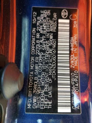 JTDKN3DU6D1619601 - 2013 TOYOTA PRIUS ლურჯი ფოტო 12