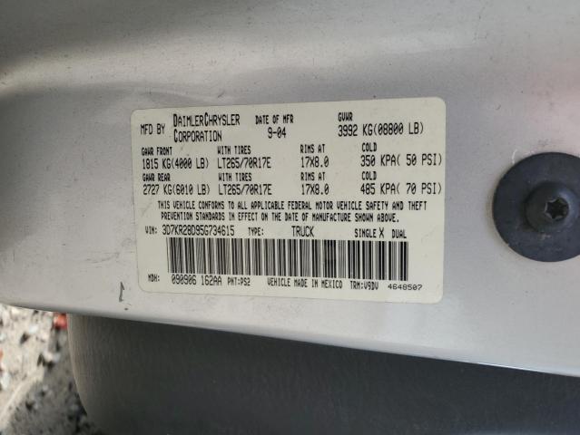 3D7KR28D95G734615 - 2005 DODGE RAM 2500 ST SILVER photo 12