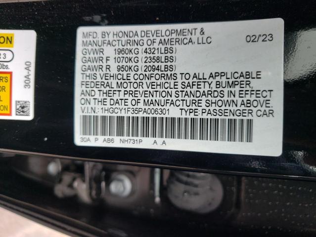 1HGCY1F35PA006301 - 2023 HONDA ACCORD EX BLACK photo 12