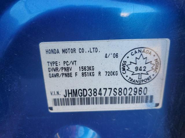 JHMGD38477S802960 - 2007 HONDA FIT BLUE photo 12