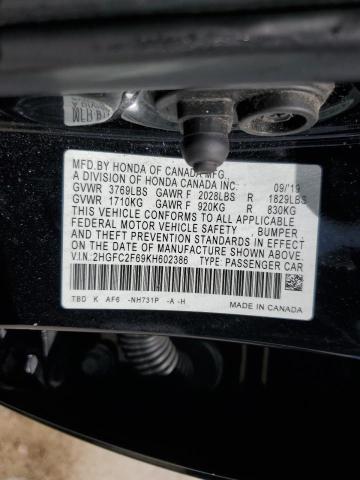 2HGFC2F69KH602386 - 2019 HONDA CIVIC LX BLACK photo 12