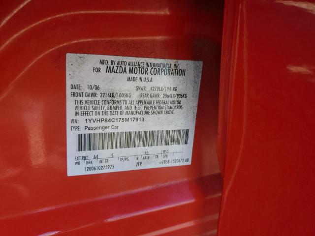 1YVHP84C175M17913 - 2007 MAZDA 6 I RED photo 12