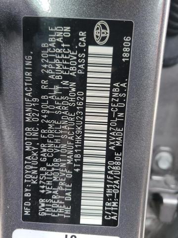 4T1B11HK9KU231620 - 2019 TOYOTA CAMRY L رمادي صورة 13