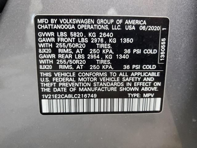 1V21E2CA8LC216749 - 2020 VOLKSWAGEN ATLAS CROS SE Gris photo 14