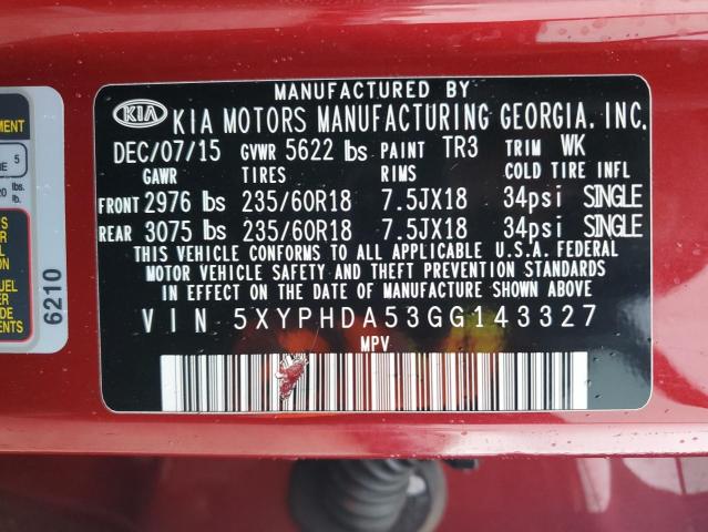 5XYPHDA53GG143327 - 2016 KIA SORENTO EX RED photo 14