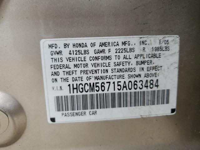 1HGCM56715A063484 - 2005 HONDA ACCORD EX TAN photo 12