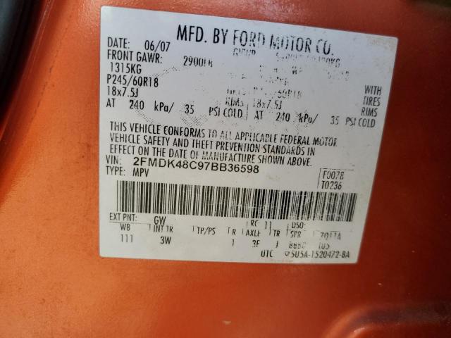 2FMDK48C97BB36598 - 2007 FORD EDGE SEL ORANGE photo 13