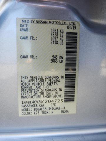 1N4BL4CV2KC204725 - 2019 NISSAN ALTIMA SR ვერცხლისფერი ფოტო 13