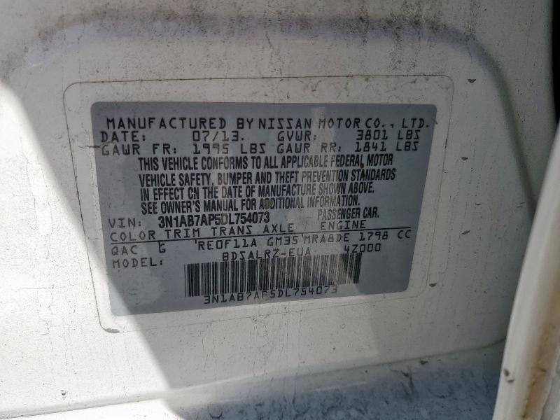 3N1AB7AP5DL754073 - 2013 NISSAN SENTRA S WHITE photo 12