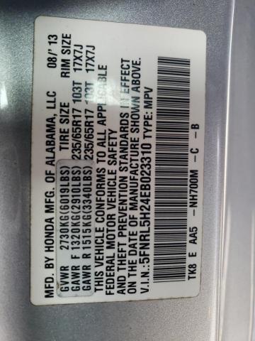 5FNRL5H24EB023310 - 2014 HONDA ODYSSEY LX SILVER photo 13