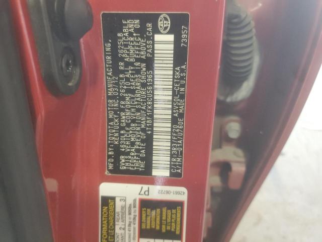 4T1BF1FK8CU561965 - 2012 TOYOTA CAMRY BASE RED photo 13