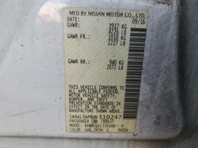 1N4AL3AP8HN310247 - 2017 NISSAN ALTIMA 2.5 WHITE photo 12