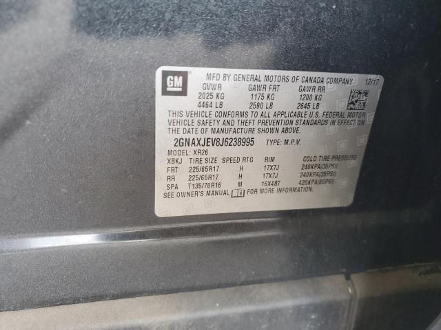 2GNAXJEV8J6238995 - 2018 CHEVROLET EQUINOX LT ნაცრისფერი ფოტო 12