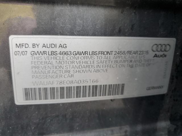 WAUAF78E08A035166 - 2008 AUDI A4 2.0T GRAY photo 12