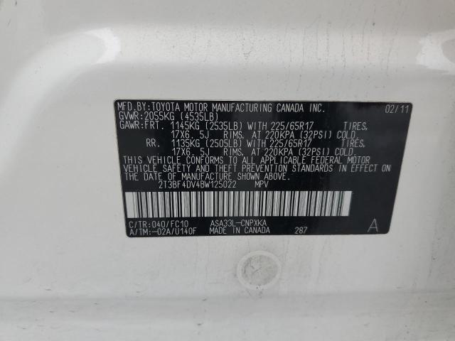 2T3BF4DV4BW125022 - 2011 TOYOTA RAV4 WHITE photo 12