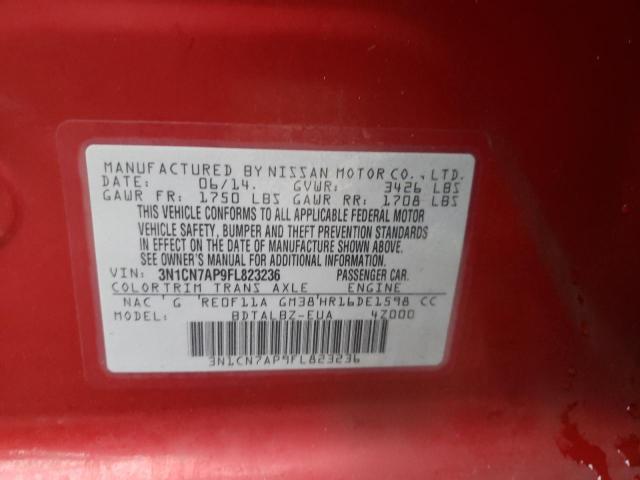 3N1CN7AP9FL823236 - 2015 NISSAN VERSA S RED photo 12