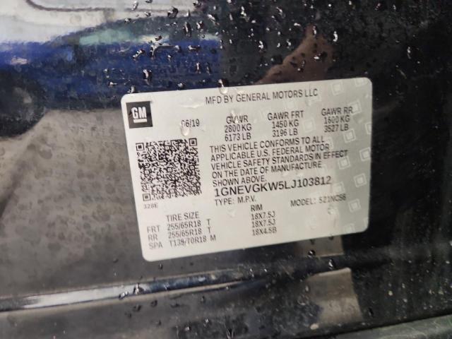 1GNEVGKW5LJ103812 - 2020 CHEVROLET TRAVERSE LT 黑色 照片 14