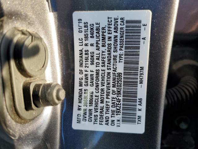 19XZE4F19KE025599 - 2019 HONDA INSIGHT LX GRAY photo 12