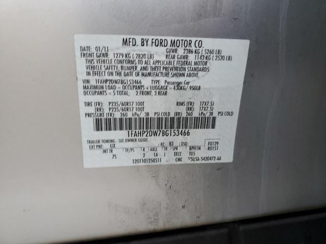 1FAHP2DW7BG153466 - 2011 FORD TAURUS SE SILVER photo 12