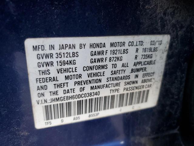 JHMGE8H60DC038340 - 2013 HONDA FIT SPORT BLUE photo 12