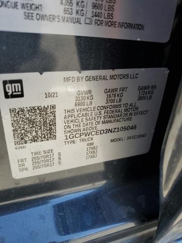 1GCPWCED3NZ105046 - 2022 CHEVROLET SILVERADO C1500 LT CHARCOAL photo 12