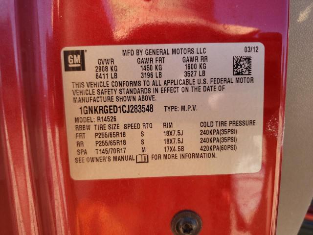 1GNKRGED1CJ283548 - 2012 CHEVROLET TRAVERSE LT Կարմիր լուսանկար 13
