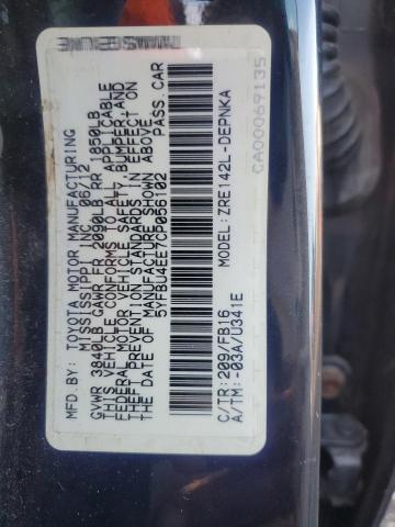 5YFBU4EE7CP056102 - 2012 TOYOTA COROLLA BASE Mavi fotoğraf 12