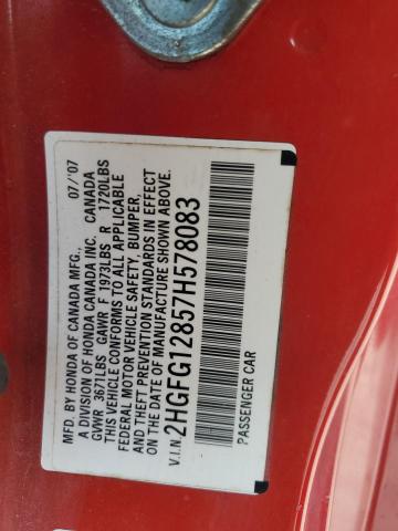 2HGFG12857H578083 - 2007 HONDA CIVIC EX RED photo 12