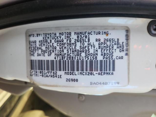 4T1BF28BX1U175158 - 2001 TOYOTA AVALON XL 白色 照片 12