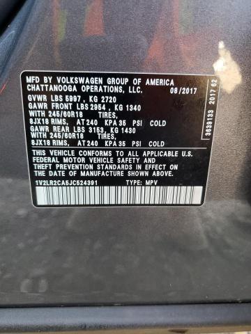 1V2LR2CA5JC524391 - 2018 VOLKSWAGEN ATLAS SE Մոխրագույն լուսանկար 13