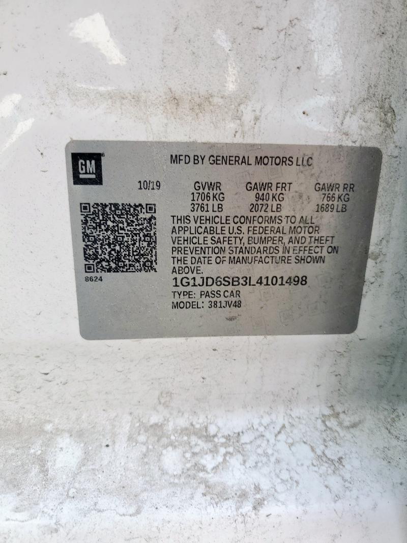 1G1JD6SB3L4101498 - 2020 CHEVROLET SONIC LT WHITE photo 12