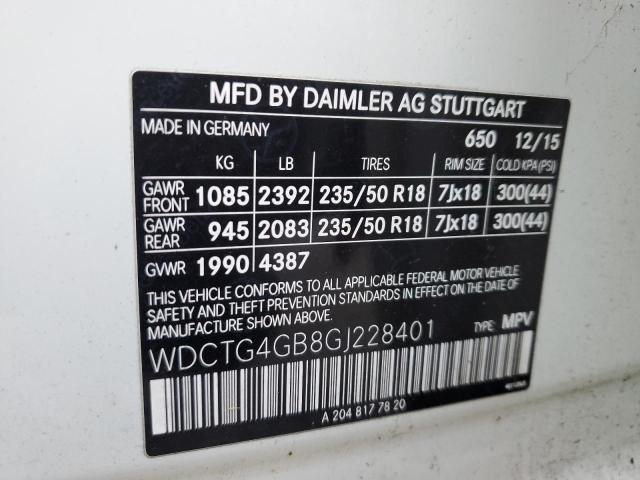 WDCTG4GB8GJ228401 - 2016 MERCEDES-BENZ GLA 250 4MATIC WHITE photo 13