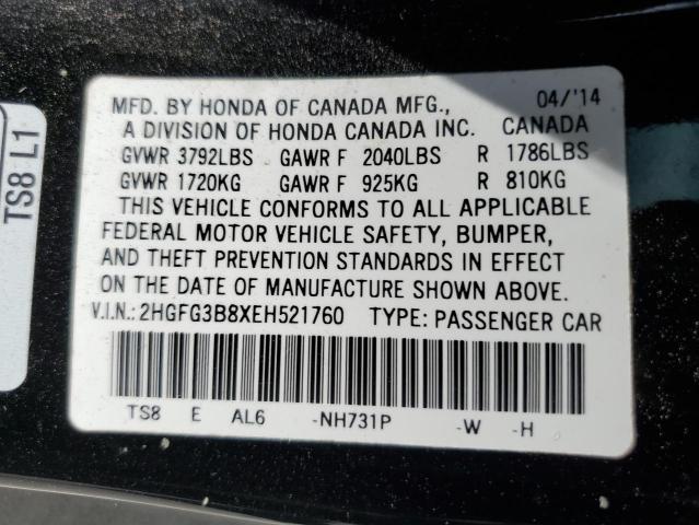 2HGFG3B8XEH521760 - 2014 HONDA CIVIC EX BLACK photo 13
