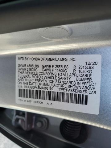 19UUB5F45MA006199 - 2021 ACURA TLX TECHNOLOGY 银色 照片 12