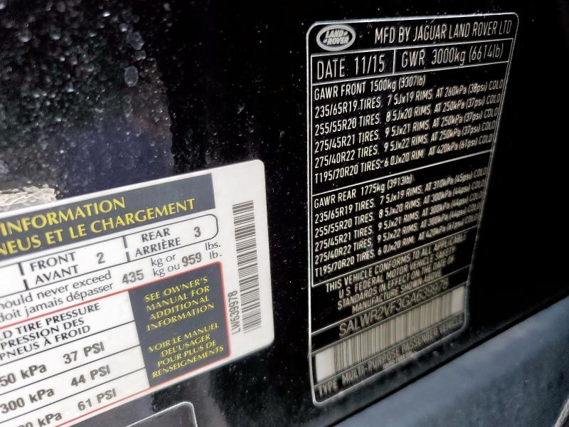 SALWR2VF3GA639978 - 2016 LAND ROVER RANGE ROVE HSE BLACK photo 13