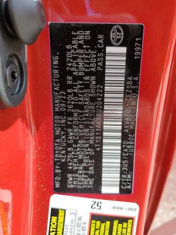 4T1S11AKXRU204222 - 2024 TOYOTA CAMRY SE NIGHT SHADE RED photo 12