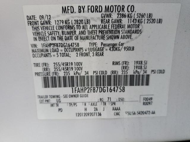 1FAHP2F87DG164758 - 2013 FORD TAURUS LIMITED WHITE photo 13