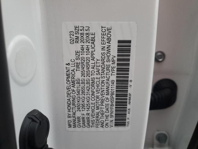 5FNYF8H55PB011149 - 2023 HONDA PASSPORT EXL WHITE photo 12