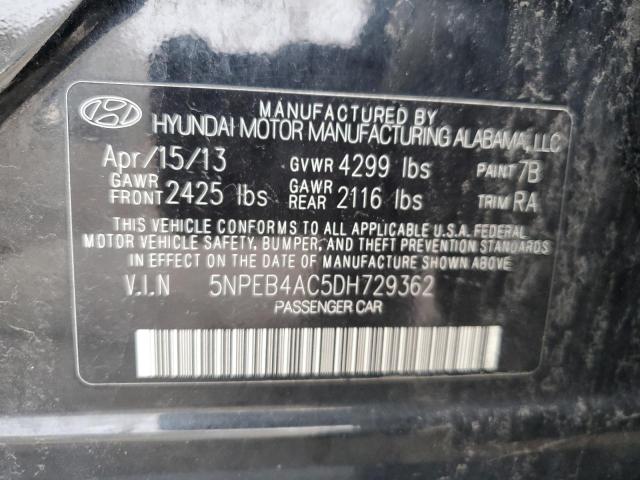 5NPEB4AC5DH729362 - 2013 HYUNDAI SONATA GLS BLACK photo 12