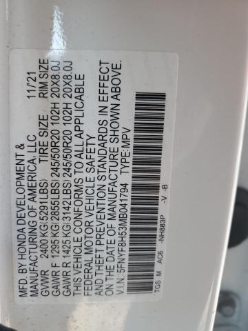 5FNYF8H53MB041794 - 2021 HONDA PASSPORT EXL WHITE photo 14