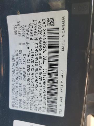 2HGFE1F76NH321129 - 2022 HONDA CIVIC EX BLACK photo 13