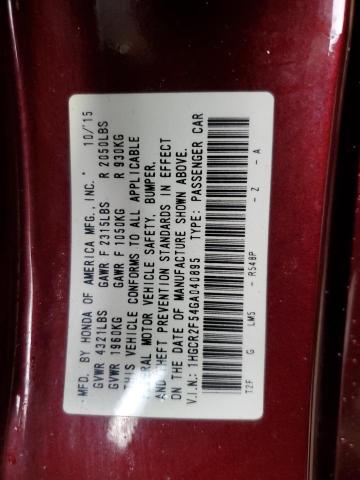 1HGCR2F54GA040895 - 2016 HONDA ACCORD SPORT წითელი ფოტო 13