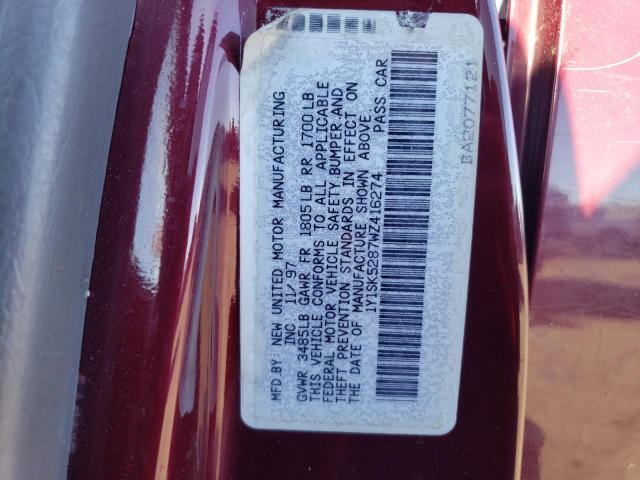 1Y1SK5287WZ416274 - 1998 CHEVROLET GEO PRIZM BASE MAROON photo 12
