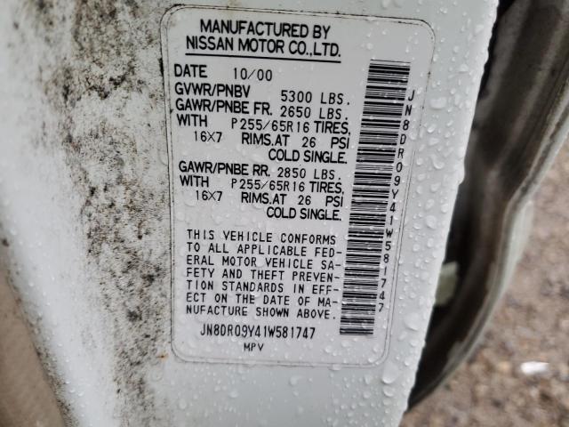 JN8DR09Y41W581747 - 2001 NISSAN PATHFINDER LE WHITE photo 14