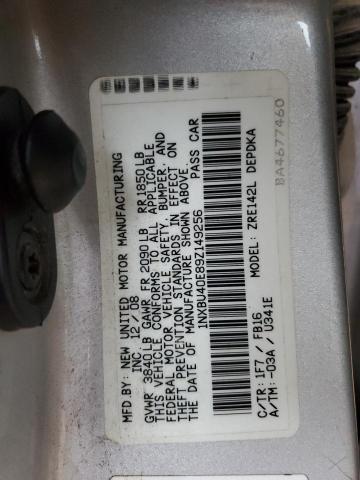 1NXBU40E89Z149256 - 2009 TOYOTA COROLLA BASE SILVER photo 12