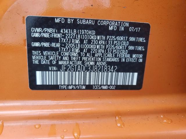 JF2GTADC3J8218342 - 2018 SUBARU CROSSTREK PREMIUM Оранжевый фото 12