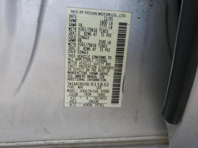 5N1AR18U36C615832 - 2006 NISSAN PATHFINDER LE ვერცხლისფერი ფოტო 13