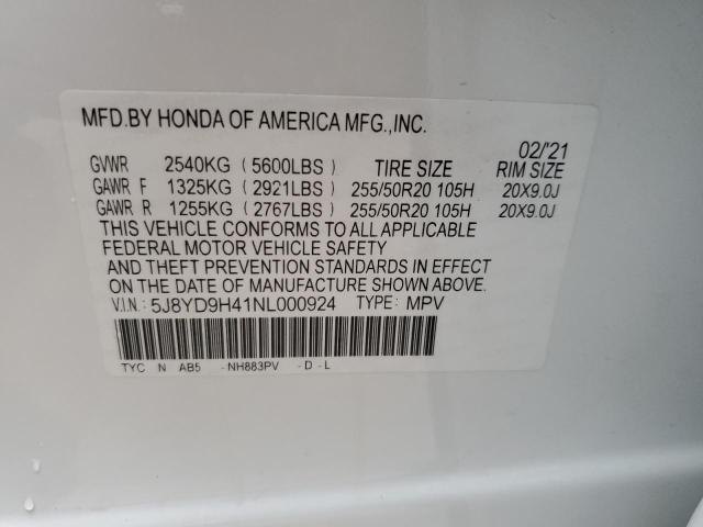 5J8YD9H41NL000924 - 2022 ACURA MDX TECHNOLOGY WHITE photo 13